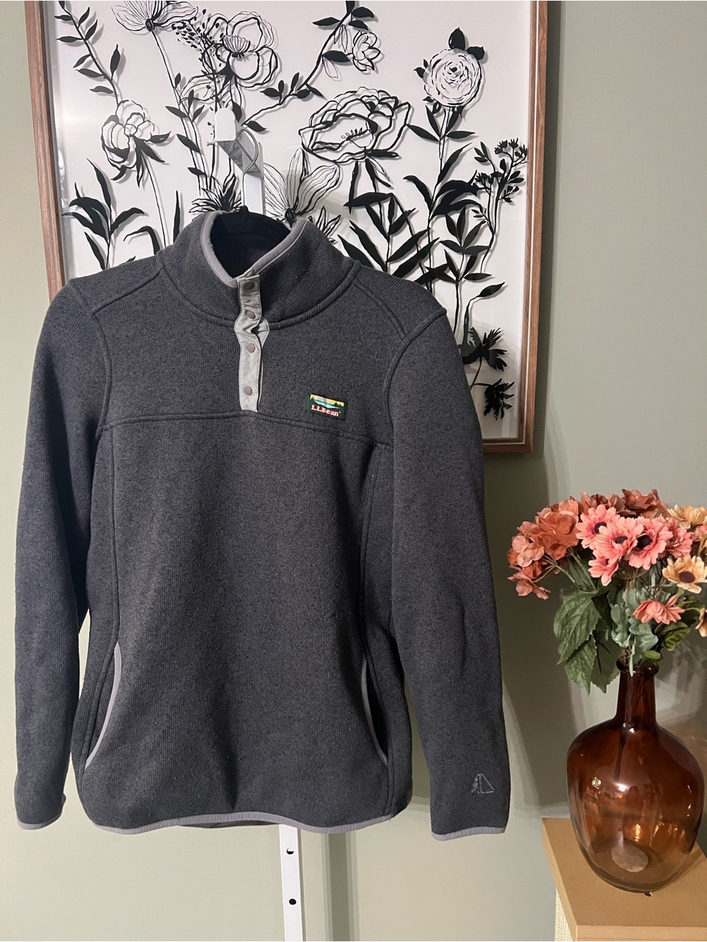 LL Bean Gray 1/4 Snap Slightly Fitted Fleece Pullover Better Sweater Size Medium